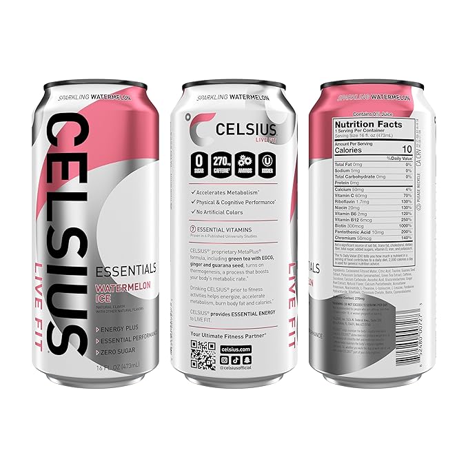 CELSIUS ESSENTIALS™ Sparkling Watermelon Ice Sugar Free Performance Energy Drink 16 Fl Oz (Pack of 12)