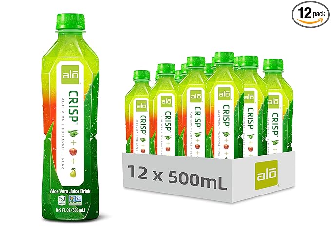 ALO Aloe Vera Juice Drink | CRISP - Pomegranate + Cranberry | 16.9 fl oz Pack of 12 | Plant-Based Drink with Real Aloe Pulp