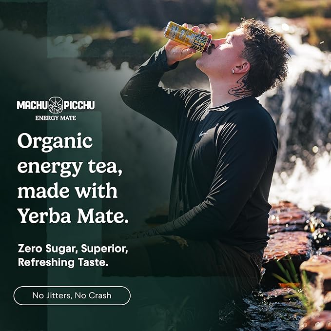 MACHU PICCHU Zero Sugar Energy Mate Drink – Non-Carbonated Yerba Mate 120mg Organic Caffeine Smooth Focus Without Jitters or Crash Low Calorie USDA Organic 12oz Cans (12-Pack-“Wild Berry”)