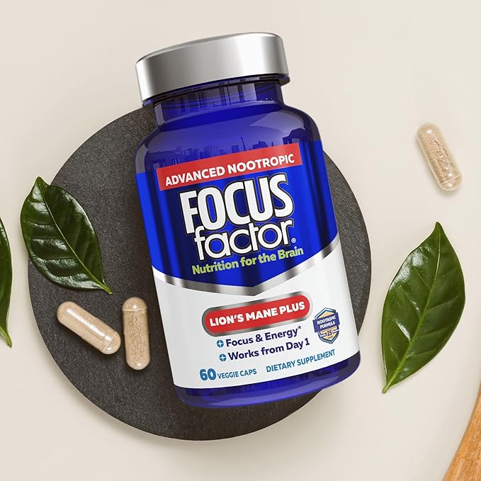 Focus Factor Lions Mane Plus Advanced Nootropic with L-Theanine Caffeine Focus and Energy (60 Count)