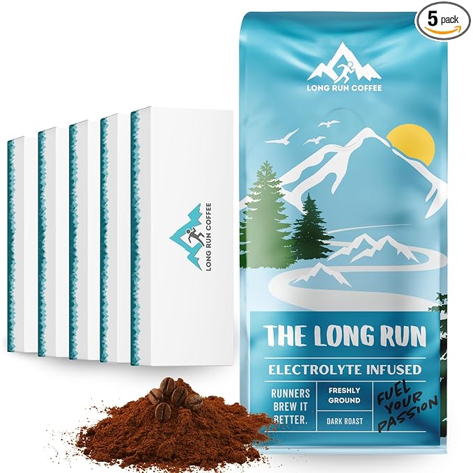 Long Run Coffee – Hydrating Coffee with Electrolytes – All Natural Energy + Hydration + Recovery for Athletes – Stomach Friendly Electrolyte Coffee for Runners (5 lb Dark Roast)