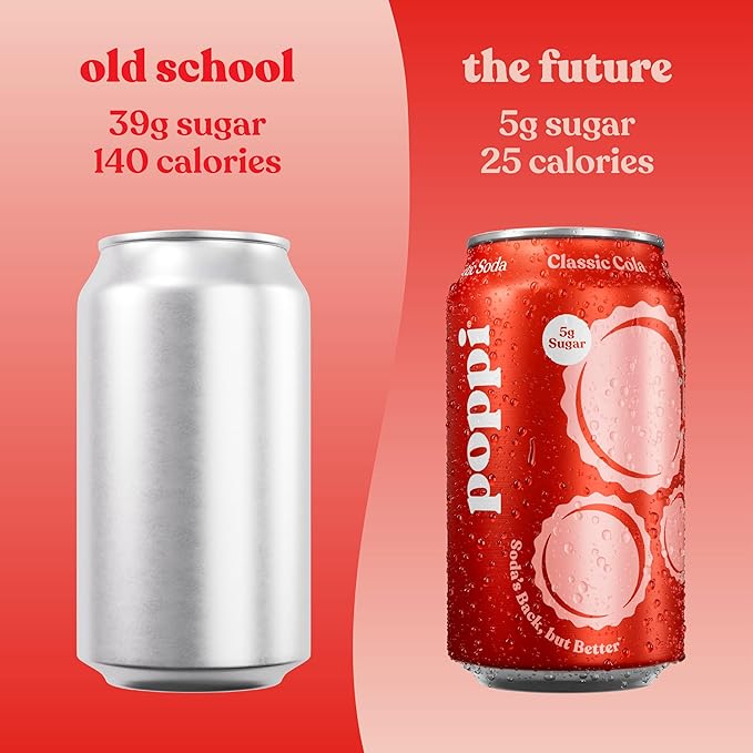 Poppi Sparkling Prebiotic Soda Beverage with Apple Cider Vinegar Seltzer Water and Fruit Juice Classic Cola Flavor 12 oz Pack of 12 Packaging May Vary