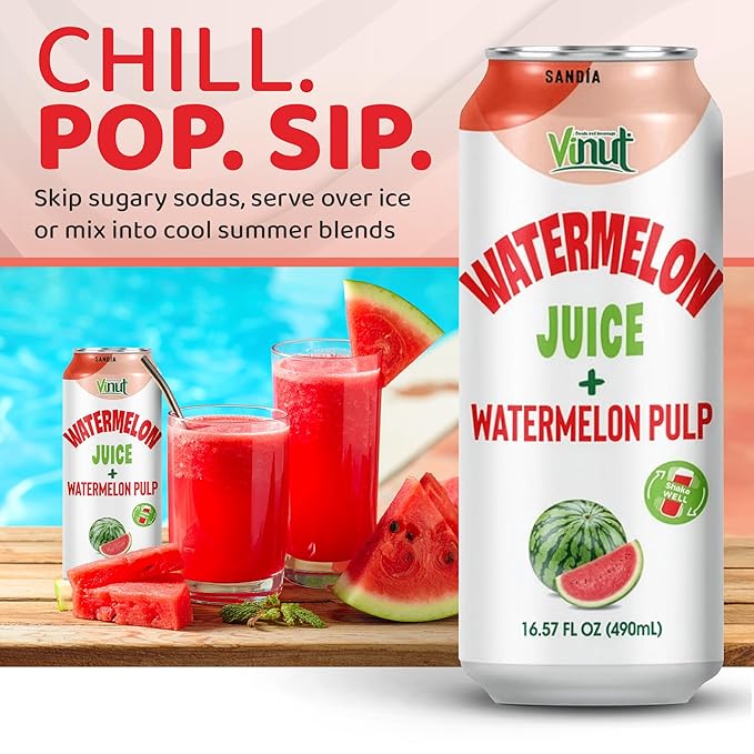 Vinut Natural Watermelon Juice Drink with Pulp (16.57 fl oz Pack of 24) Real Watermelon Juice No Sugar Added Gluten Free GMO-Free