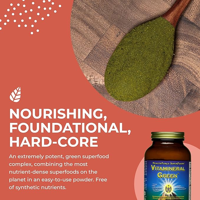 HEALTHFORCE SUPERFOODS Vitamineral Green - Mineral Supplement for Immune &amp Thyroid Support - Green Powder Supplement with Ingredients from The Land - Gluten-Free &amp Vegan - 150 Grams
