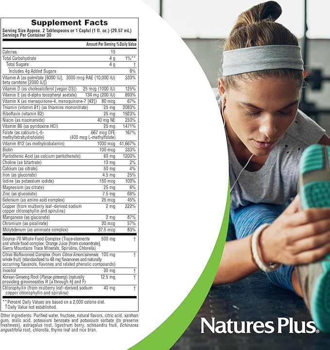 NaturesPlus Source of Life Liquid - 30 fl oz - Tropical Fruit Flavor - Wholefood Supplement Energy Booster Antioxidant - Vegetarian Gluten-Free - 30 Servings