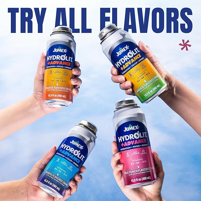 Jumex Hydrolit +Advance Hydration Energy Drinks - 90 Calorie Blueberry Sports Drinks - Non Carbonated Electrolyte &amp Vitamin Water with Ions Choline B3 B6 B12 &amp Natural Caffeine - 15.5oz 1