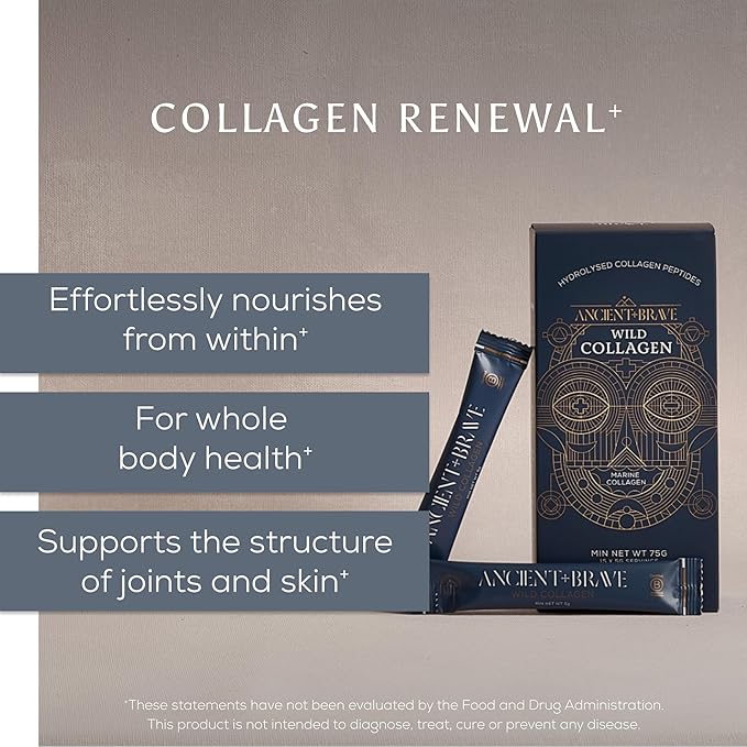 Ancient + Brave Wild Marine Collagen Powder Packets 15 x 5g Marine Collagen Peptides Highly Bioavailable Protein Powder Supplements for Women Keto Friendly Supplement for Hair Skin and Nails
