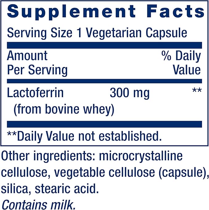 Life Extension Lactoferrin Caps Healthy Immune Response GI Support Vision Health Gluten-Free Non-GMO 1-Daily Vegetarian 60 Capsules
