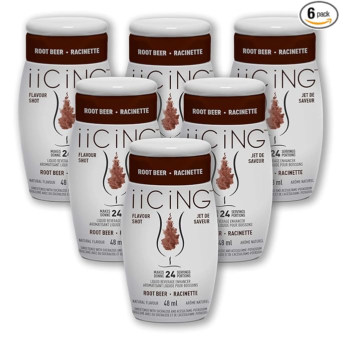 iiCiNG Flavour Shot – Root Beer – All Natural flavours | Zero Calories | 1 bottle | 48ml | 24 servings | You’re in control of your own flavour | All you need to do is squirt | 6 pack