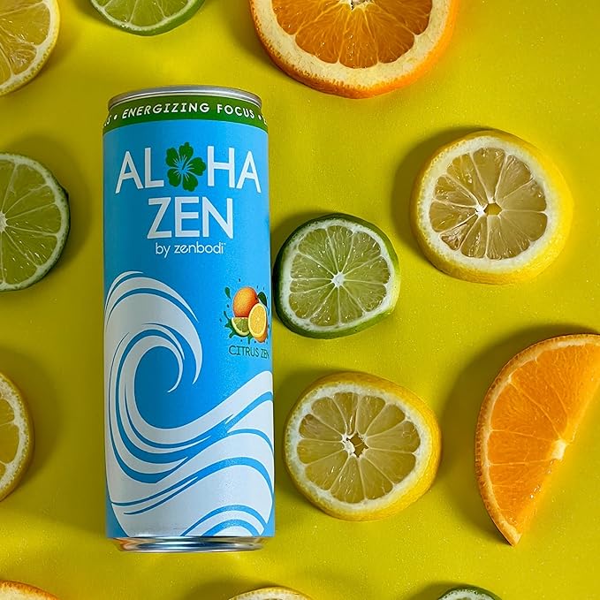 Zenbodi Aloha Zen Citrus Zen - AWAKEN Functional Beverage - 12 Pack Energy Drink Zero Sugar Energy Drinks with L-Alpha GPC Caffeine and L-Theanine