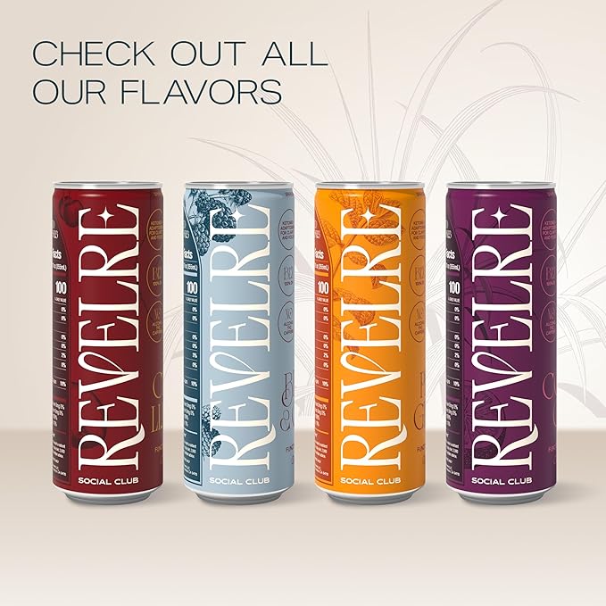 Revelre Functional Social Tonic with Ketones and Adaptogens - Mindful Blend for Focus and Calm - Ketones Magnesium B12 Reishi &amp Cordyceps Mushrooms - Non Alcoholic - Berries &amp Cream12 oz (