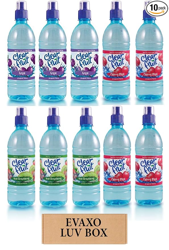 LUV BOX - Variety Clear Fruit Water Sport 16.9 Oz BottlesPack of 10Kiwi StrawberryGrapeCherry Blast by evaxo