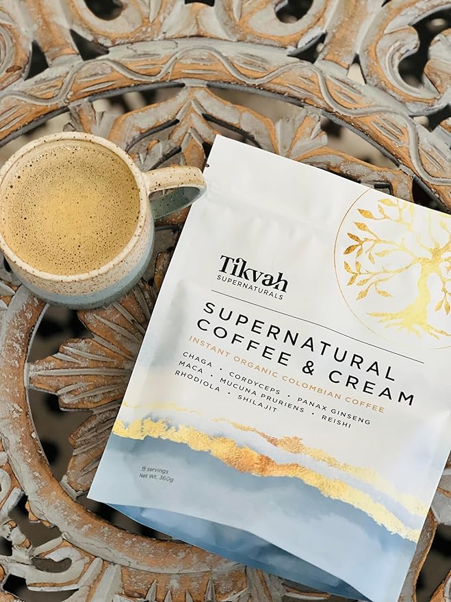 Tikvah Supernatural Coffee + Cream adaptogen &amp mushroom infused instant non-dairy caffe latte