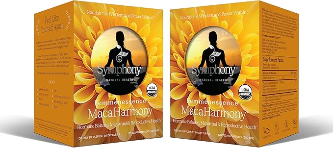 Femmenessence® MacaHarmony® – Clinically Studied Hormone Balance Support for Menstrual Health PMS Relief Mood Skin &amp Fertility 240 Natural Organic Vegan Capsules (120 Day Supply)