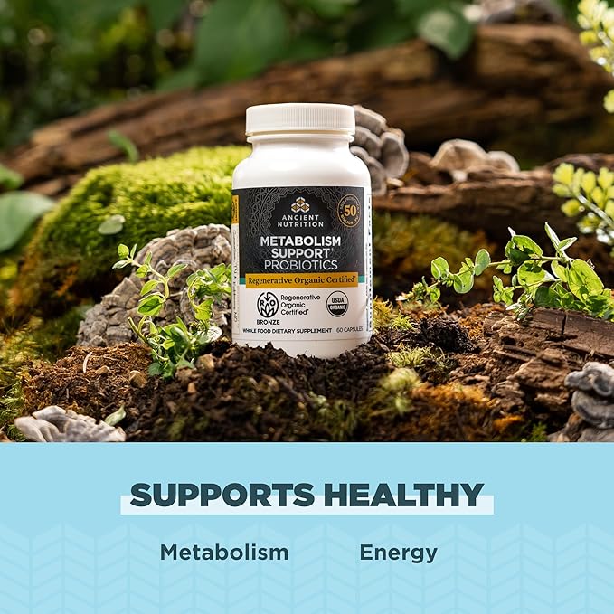 Ancient Nutrition Regenerative Organic Certified Probiotics for Metabolism Support Healthy Digestion and Immune System Function Support 50 Billion CFUs* Per Serving 60 Count