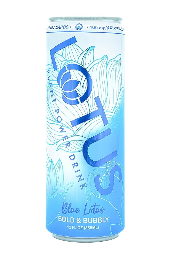 Blue Lotus Plant Power Drink™ | Sugar Free Low Calorie | 160 mg Natural Caffeine from Green Coffee Bean | Plant-Based Ingredients | Zero Sugar | 10 Calories | 12 oz Cans | 12 Count