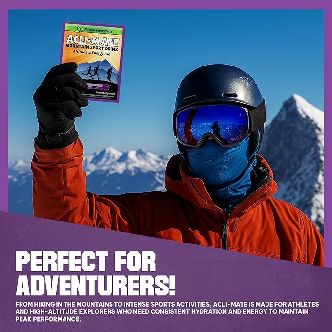 Acli-Mate Mountain Sport Drink Mix - High Altitude Acclimatization Electrolyte Powder Packets - Energy Drink Mix - Recovery Hydration Packets for Running Hiking Cycling Travel &amp More (30 CT Gr