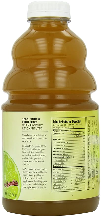 Dr. Smoothie Smooth Lime 100% Crushed Fruit Smoothie Bottles 46-Ounce