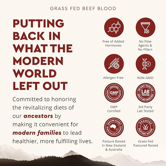 Ancestral Supplements Grass Fed Blood is Blood Liver &amp Spleen Formula 500mg Grass Fed Beef Supplement Red &amp White Blood Cell Formation Immune and Heart Health Support Non GMO 180 Capsul