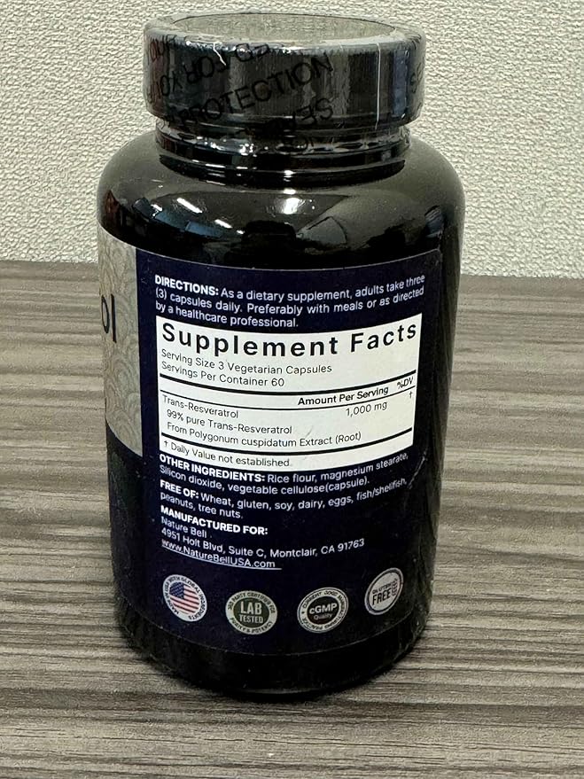 NatureBell Resveratrol - 180 Vegetarian Capsules - 1000mg Polygonum Cuspidatum Extract - Antioxidant Support - Heart Brain &amp Immune Wellness*