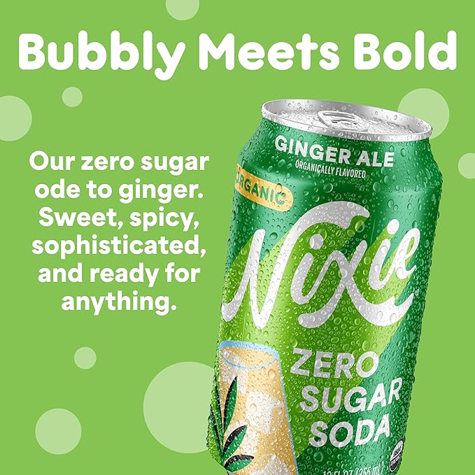 Nixie Organic Zero Sugar Soda Root Beer &amp Ginger Ale 0 Sugar 0 Calories Healthy Soda Pop Non-GMO 12oz Cans (24 Pack)