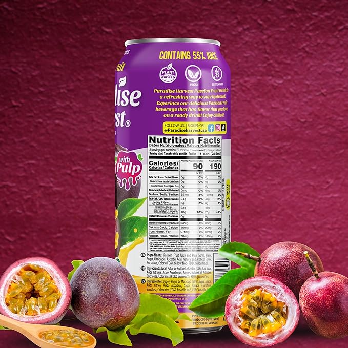 Paradise Harvest Passsion Fruit Juice Drink with Pulp 55% Real Fruit Juice NFC 16.57 Fl Oz (490mL) Pack of 12