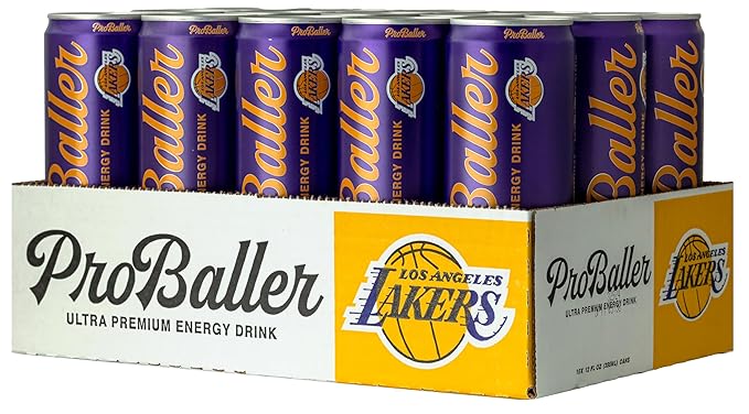 ProBaller Ultra Premium Energy Drink - Natural Clean NSF Certified Sport Drink - Gluten Free Amino Acids Taurine Organic Agave Vitamin B 12 Methylcobalamin Electrolytes - 15 Pack - Citrus - Laker