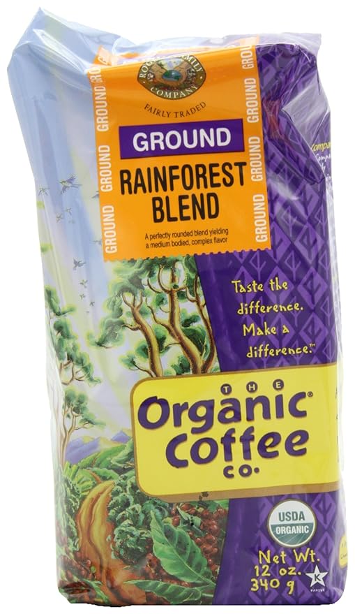The Organic Coffee Co. Ground Rainforest Blend 12 Ounce (Pack of 3)