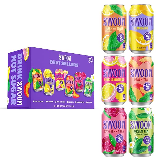 Swoon Best Sellers Pack - Low Carb Paleo-Friendly Gluten-Free Keto Drink - Made with 100% Natural Lemon Juice Concentrate Sugar Free Iced Tea &amp Lemonade - 12 fl oz (Pack of 12)