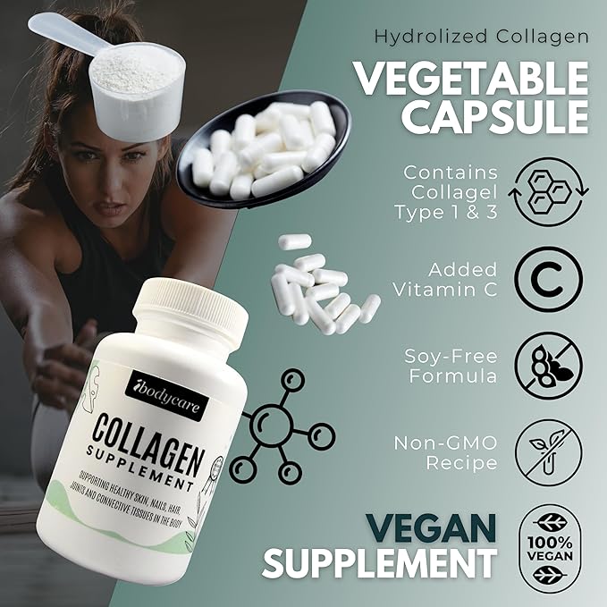 Collagen Supplement Type 1 and 3 - Activated Collagen Capsules with Vitamin C - Easy to Digest Premium Hair Skin Nails Joints Skin Lashes Supplement - 60 Tablets