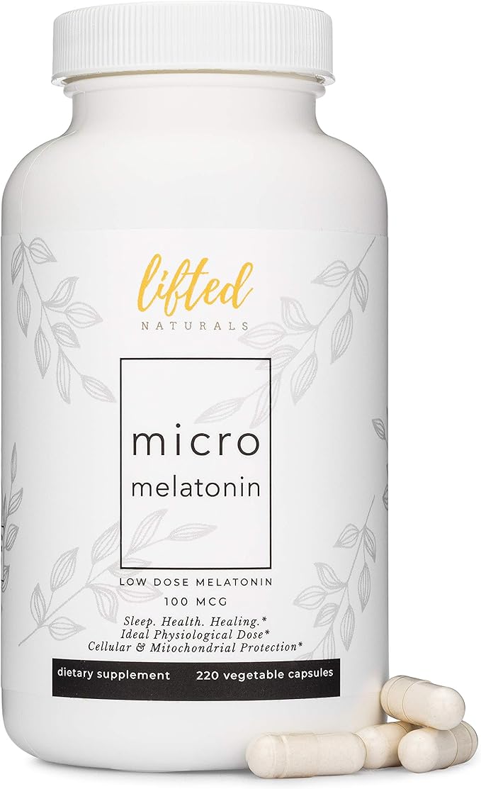 Lifted Naturals Micro Melatonin Family Size - Melatonin for Fast &amp Better Sleep Easy to Swallow 220 Vegetable Capsules with Low Dose Melatonin Non-GMO Fast Dissolve Melatonin 100 mcg