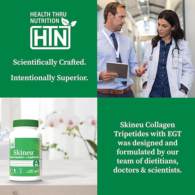 Skineu Collagen Tripeptide + L-Ergothioneine | Advanced Anti-Aging Formula | Morikol® Marine Collagen | Supports Skin Hydration Elasticity &amp Joint Health | Non-GMO &amp Gluten-Free | 60 VegeCaps