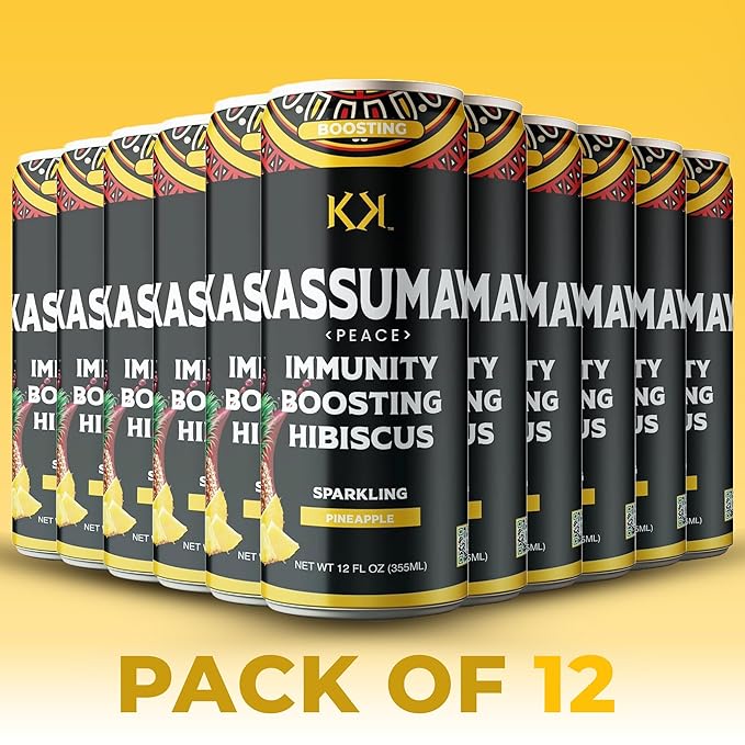 Kassumay Pineapple Sparkling Hibiscus Drink – Premium Plant-Based Wellness Beverage | Immunity Boosting | Antioxidant-Rich | Low Sugar | No Added Sugar | 12 Pack – 12 fl oz Cans