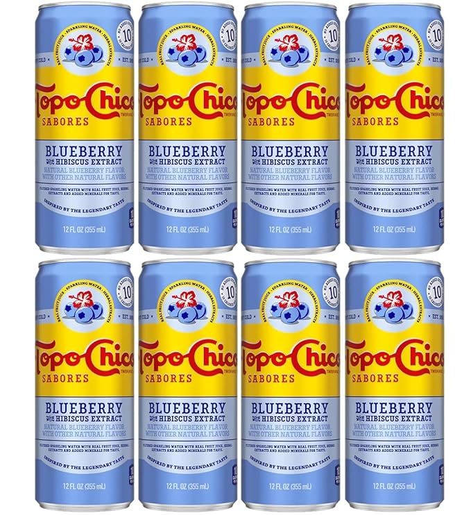 Topo Chico Sabores 12oz Cans (Blueberry Hibiscus) pack of 8 (total 12 x 8 = 96 oz)