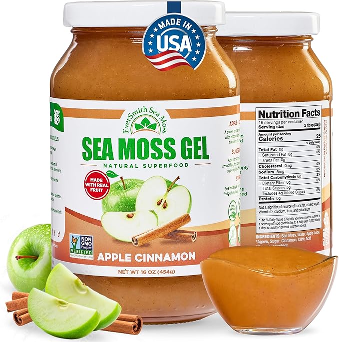 Wildcrafted Irish Sea Moss Gel | Made in USA | Rich in Vitamins &amp Minerals | Sea Moss Gel Raw | Nutritional Supplement | Apple (16 oz)