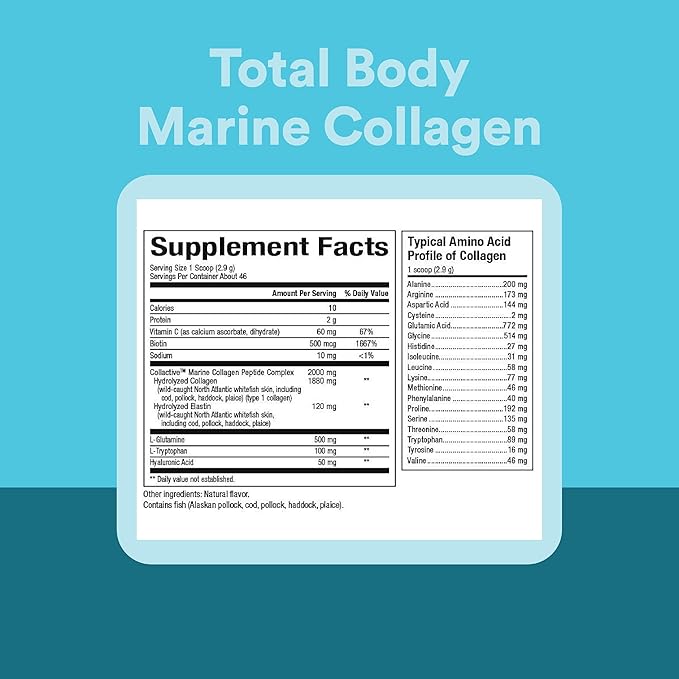 Natural Factors Total Body Marine Collagen - Collagen Peptide Powder with Hyaluronic Acid - Supports Hair Skin &amp Nails - Unflavored - 4.8 oz (46 Servings)