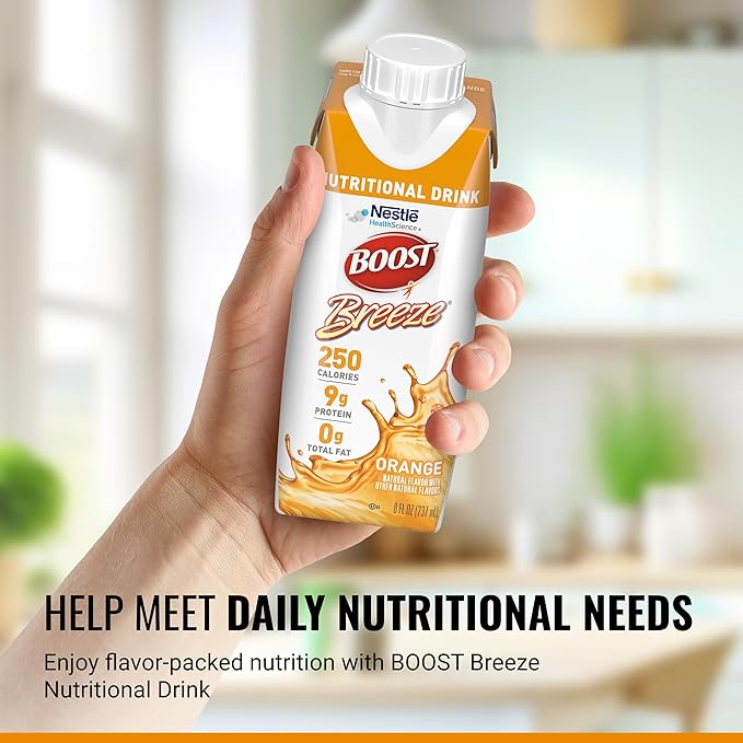 BOOST Breeze Clear Nutritional Drink - 250 Calories - 19 Vitamins &amp Minerals - 9 g Protein – Fortified Clear with Vitamin A &amp Zinc - Orange Flavor - 8 fl oz (Pack of 24)