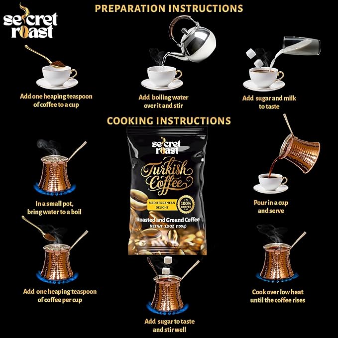Secret Roast Ground and Roasted Turkish Coffee | Mediterranian Delight | 3.5 oz | Kosher | Pack of 12