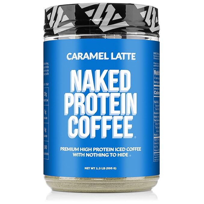 NAKED Caramel Latte Protein Coffee - Premium Colombian Iced Coffee Protein Shake Drink Delicious Keto Friendly and Gluten Free 17 Servings