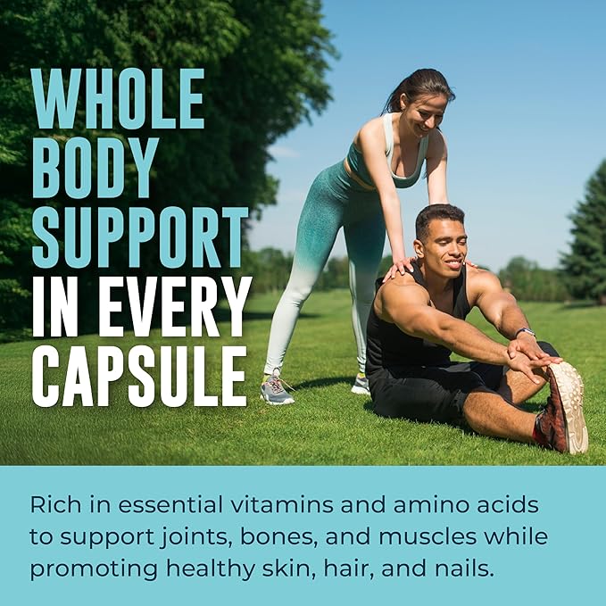 Grass-Fed Bone Broth Capsules with Collagen from Organic Bone Broth Powder. Collagen Supplement for Nails Hair Joints and Digestive Health* Support. Gut Friendly-Ingredients 180 Capsules