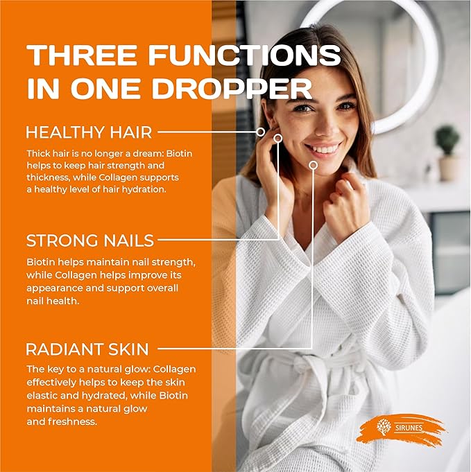 SIRUNES Liquid Biotin and Collagen Hair Skin Nails Supplement with 10000mcg Collagen 5000mcg Biotin Keratin Saw Palmetto 4 fl oz Made in USA