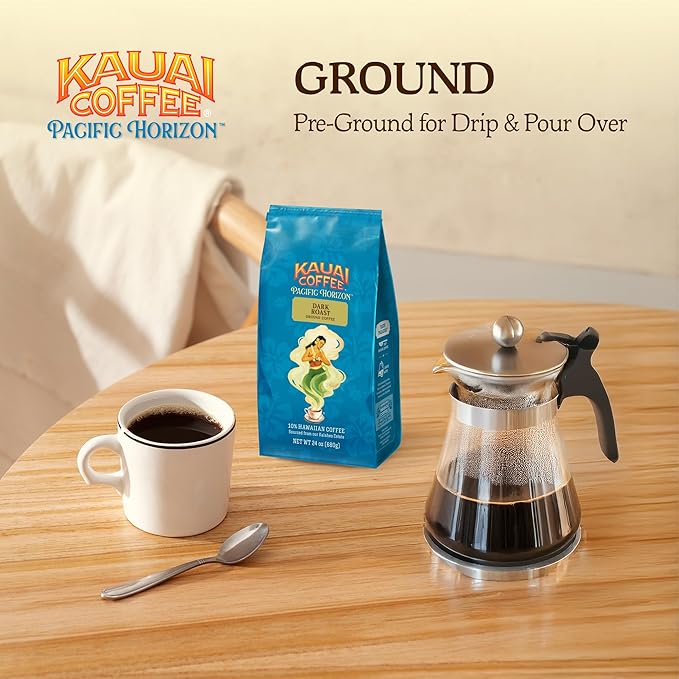 Kauai Coffee Ground Coffee – Smooth Rich Dark Roast – Nutty Notes with Chocolate Overtones – Arabica Coffee 10% Hawaiian with No Bitterness – Koloa Estate 1 Pack of 24oz