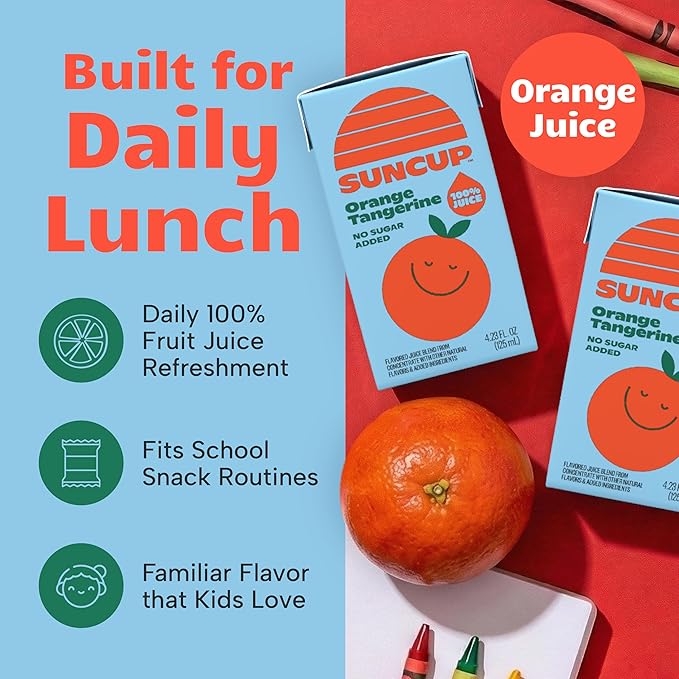 SunCup 100% Juice Boxes for Kids | No Added Sugar No Dyes No Preservatives | Trusted in Schools Across 49 States | Bulk Pack with Straw | 4.23 oz (40 Pack) Orange Tangerine