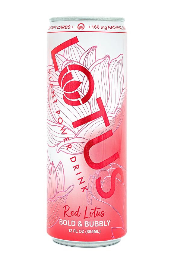 Red Lotus Plant Power Drink™ | Sugar Free Low Calorie | 160 mg Natural Caffeine from Green Coffee Bean | Plant-Based Ingredients | Zero Sugar | 10 Calories | 12 oz Cans | 12 Count