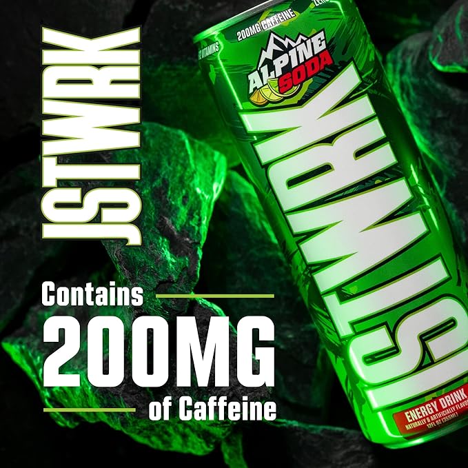 JST WRK Energy Drink - 12-Pack Sugar-Free Zero Calories No Sugar Alcohols 12 Fl Oz. 200 milligrams Caffeine (Alpine Soda)