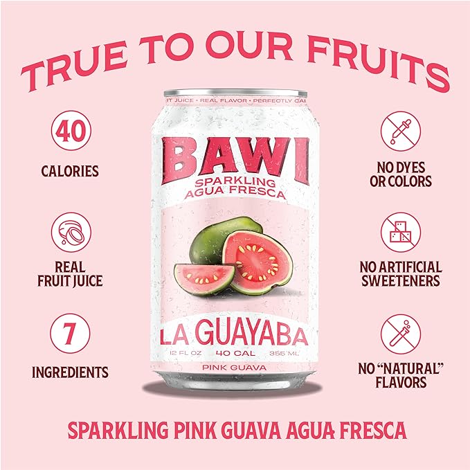 Bawi La Guayaba Sparkling Agua Fresca Pink Guava with hints of Orange and Hibiscus 12 Pack 480 ml