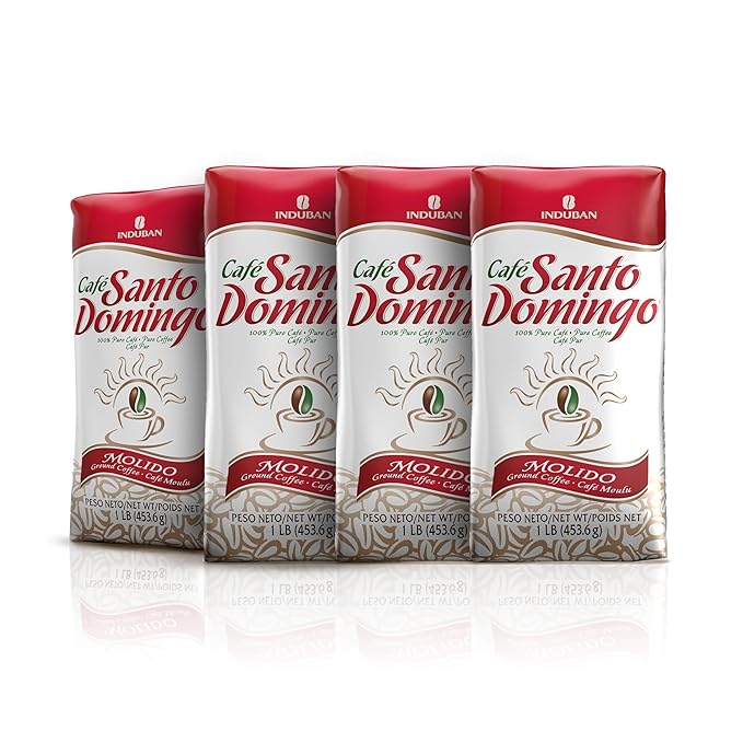 Café Santo Domingo 16 oz Bag Ground Coffee - Product from the Dominican Republic (Pack of 4) + Café Santo Domingo 11 oz Mug – Dominicanidad Edition (Pack of 1)