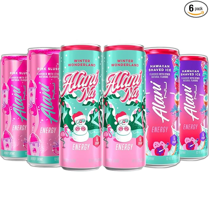 New Alani Energy Drinks Winter Wonderland Hawaian Shaved Ice Pink Slush Variety Pack Sugar-Free Low-Calorie Energy Boost Drink 12 fl oz (Pack of 6) Repackaged By * Shadow Hunter*