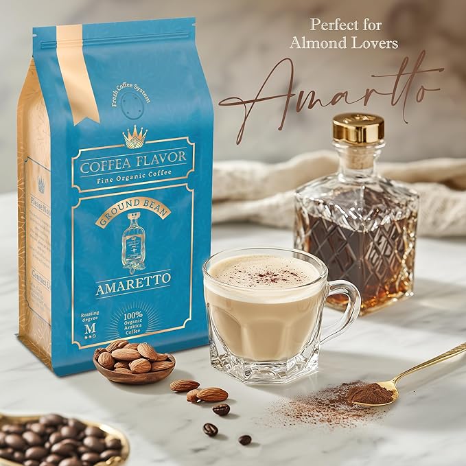 Flavored Ground Coffee – Amaretto (Almond) 100% Arabica Single Origin Medium Roast USDA Organic Naturally Flavored – by Coffea Flavor