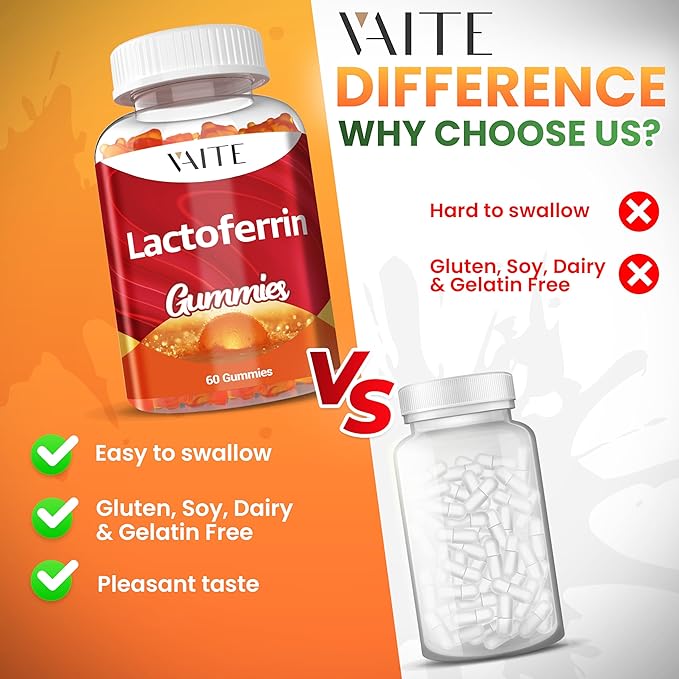 Lactoferrin Supplements 500mg – Supports Digestion &amp Gut Barrier Chewable Supplement for Adults Advanced Daily Wellness Gluten Free Soy-Free Sugar-Free Gummy Non-GMO Formula 60 Gummies